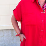 Classic Charm Shirt Dress in Red