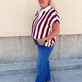 Classic Prep Striped Collared Top in Garnet