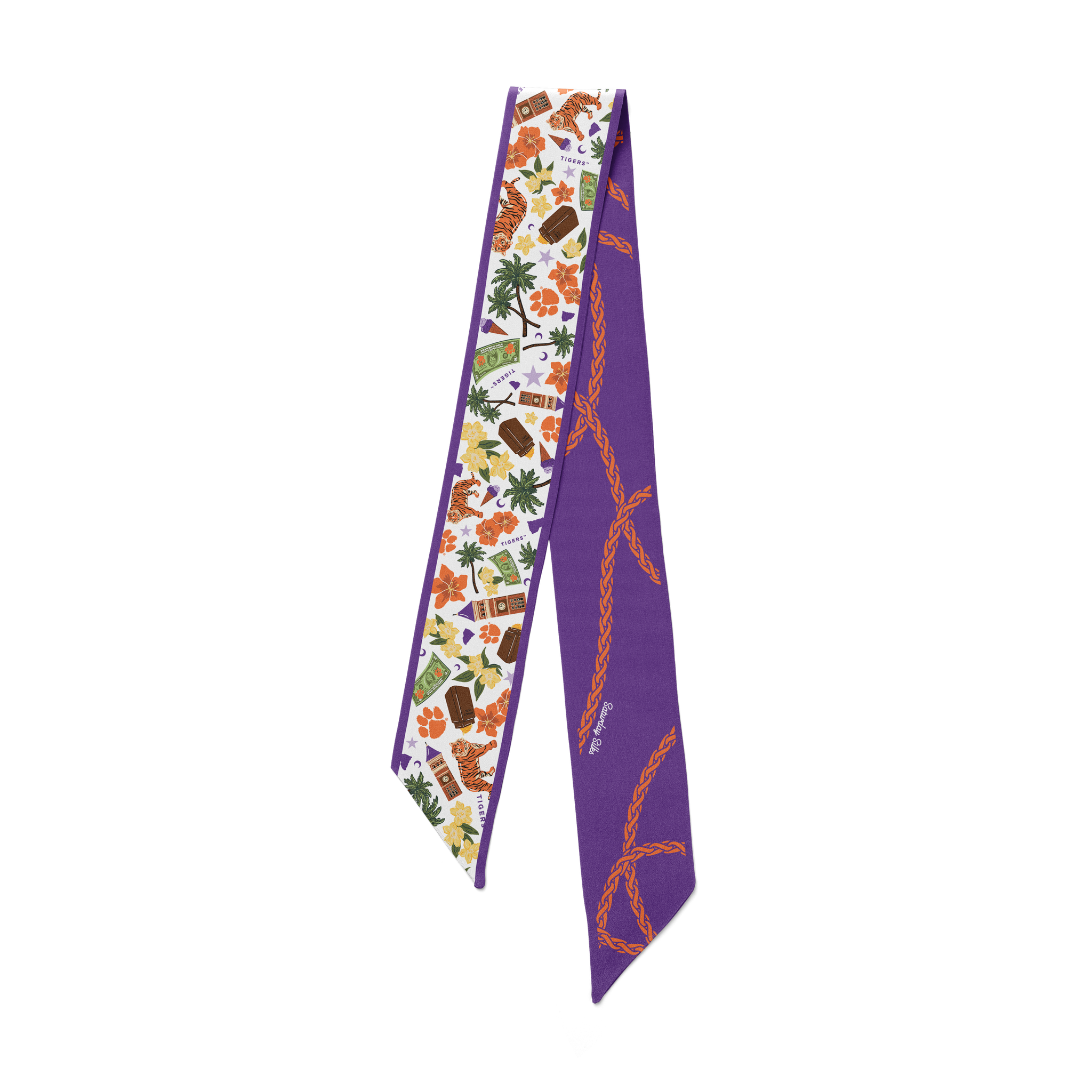 [SATURDAY SILKS] Clemson Gameday Skinny Scarf with floral and twist print