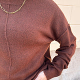 Brown knit sweater in a rich cocoa hue