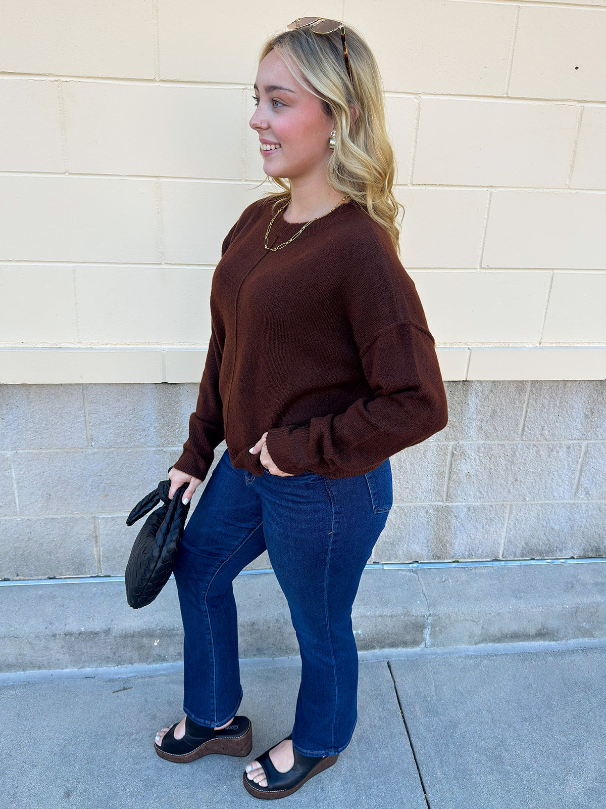 Brown knit sweater in a rich cocoa hue