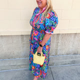 Color Carnival Ruffle Trim Midi Dress