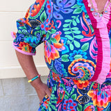 Color Carnival Ruffle Trim Midi Dress