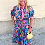 Color Carnival Ruffle Trim Midi Dress