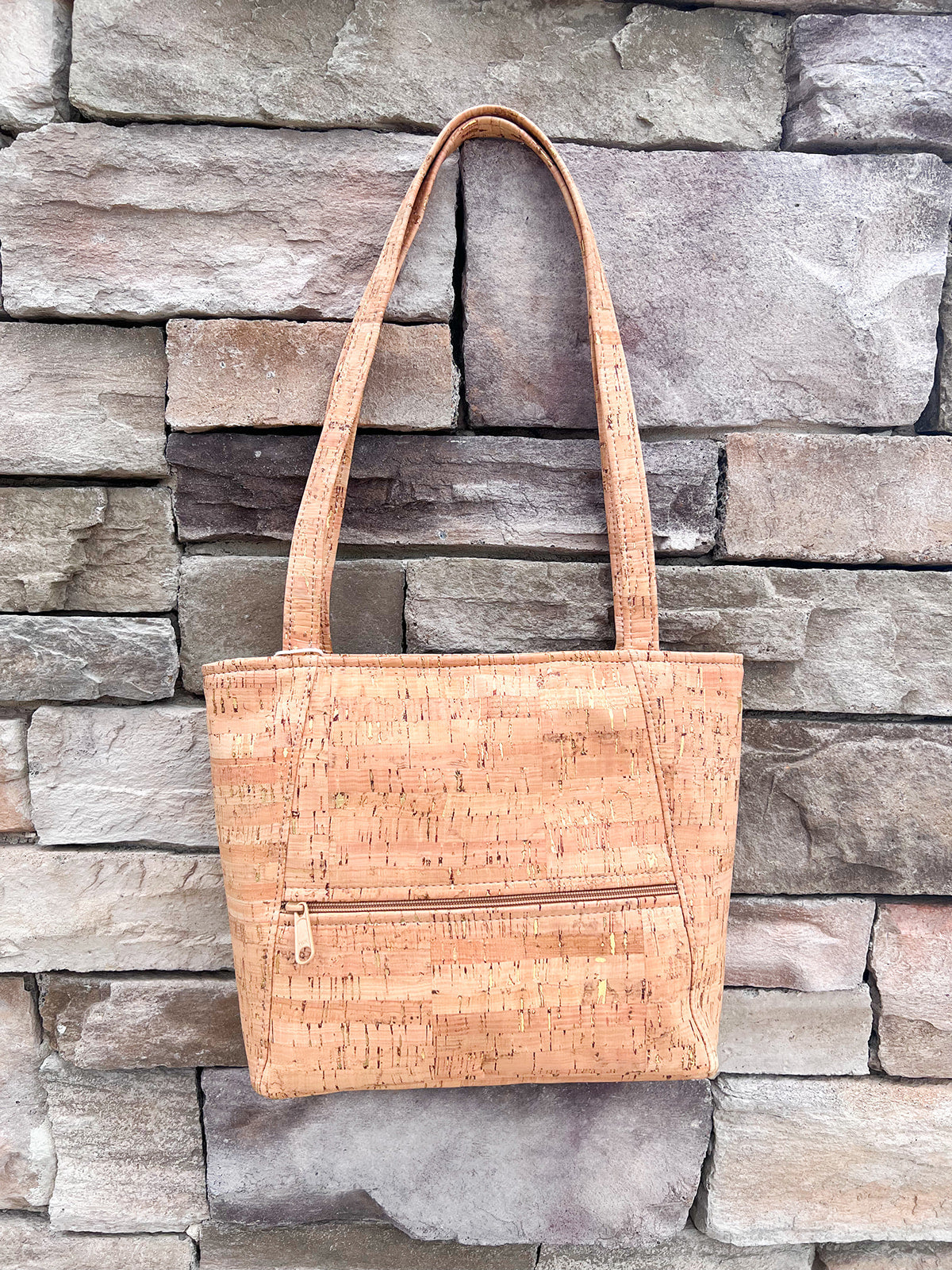 Cork MINI Tote Bag with Front Zipper Pocket  Gold Flecked- The Pink Pineapple 850