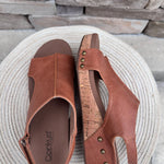 Corky’s Volta II cognac leather open-toe cork wedge sandal