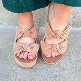 [Corkys] Camel Faux Suede Put a Bow on It Wedges