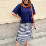 Cozy Contrast Stitch Sweater Top in Navy