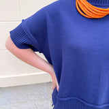 Cozy Contrast Stitch Sweater Top in Navy