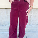 Crimson Corduroy Jeans wide leg and high waisted. 