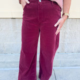 Crimson Corduroy Jeans wide leg and high waisted. 