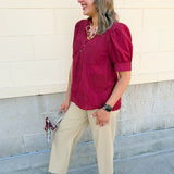 Crimson Whisper Embroidered Top