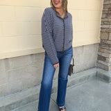 Crisp Morning light blue and brown striped button-front sweater