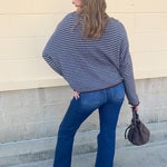 Crisp Morning light blue and brown striped button-front sweater