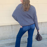 Crisp Morning light blue and brown striped button-front sweater