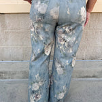 Micah wide leg denim pants with white faded rose print