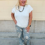 Micah wide leg denim pants with white faded rose print