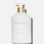 L'AVANT Blushed Bergamot Dish Soap in glass bottle with brushed gold pump and plant-based grease-cutting formula.