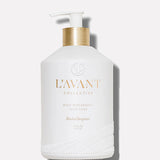 L'AVANT Blushed Bergamot Dish Soap in glass bottle with brushed gold pump and plant-based grease-cutting formula.