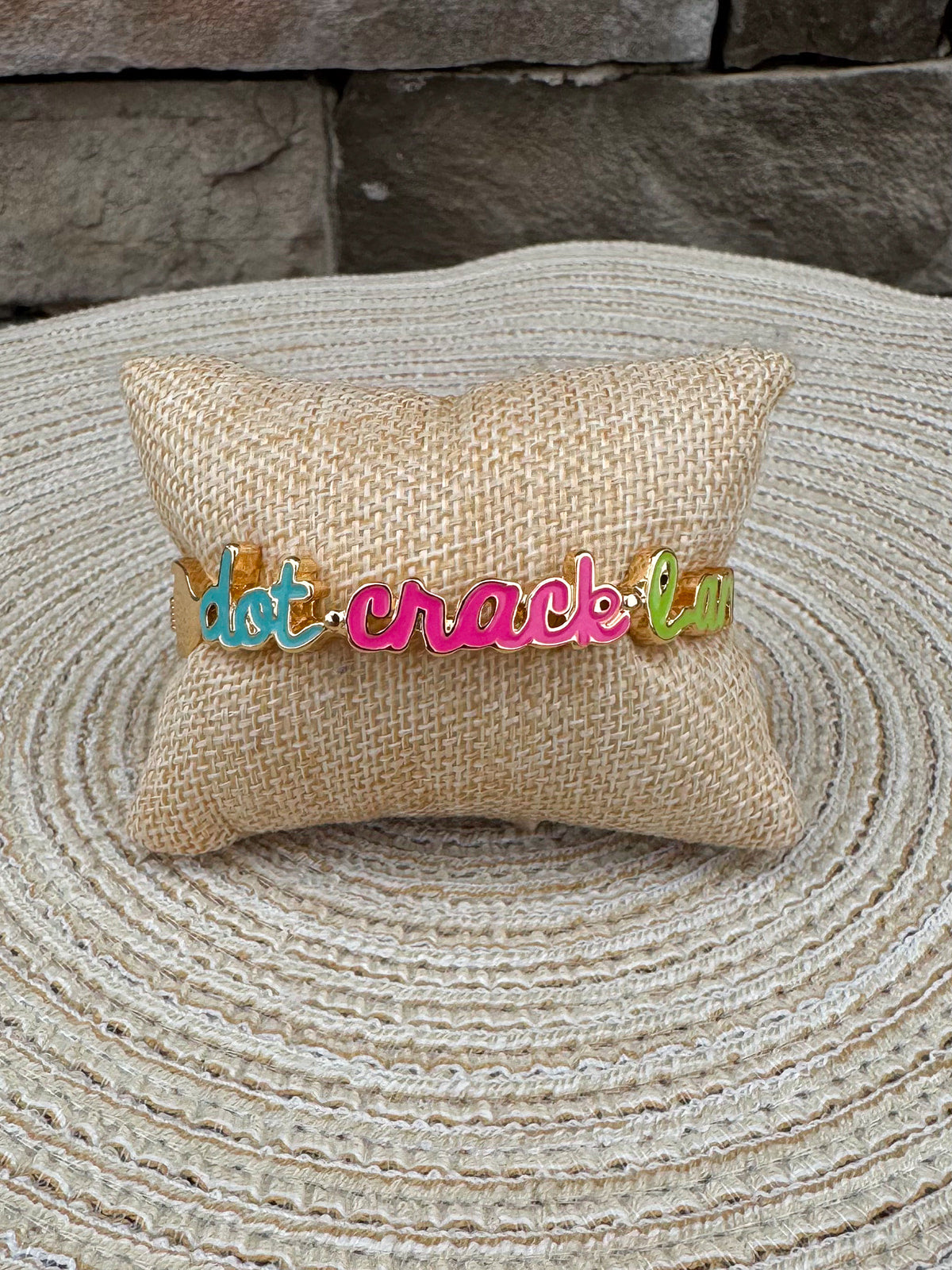 Dot Crack Bam Cursive Enamel Mahjong Hinge Bangle - The Pink Pineapple 850