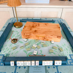 Large burlwood Mahjong tile storage box with hinged lid and natural wood grain pattern
