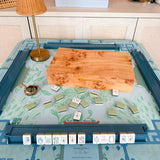 Large burlwood Mahjong tile storage box with hinged lid and natural wood grain pattern