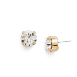Round clear crystal stud earrings in bright gold-tone setting with post backing