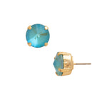 Bright gold-tone stud earrings with round Summer Blue Delite crystals from Sorrelli’s London style.