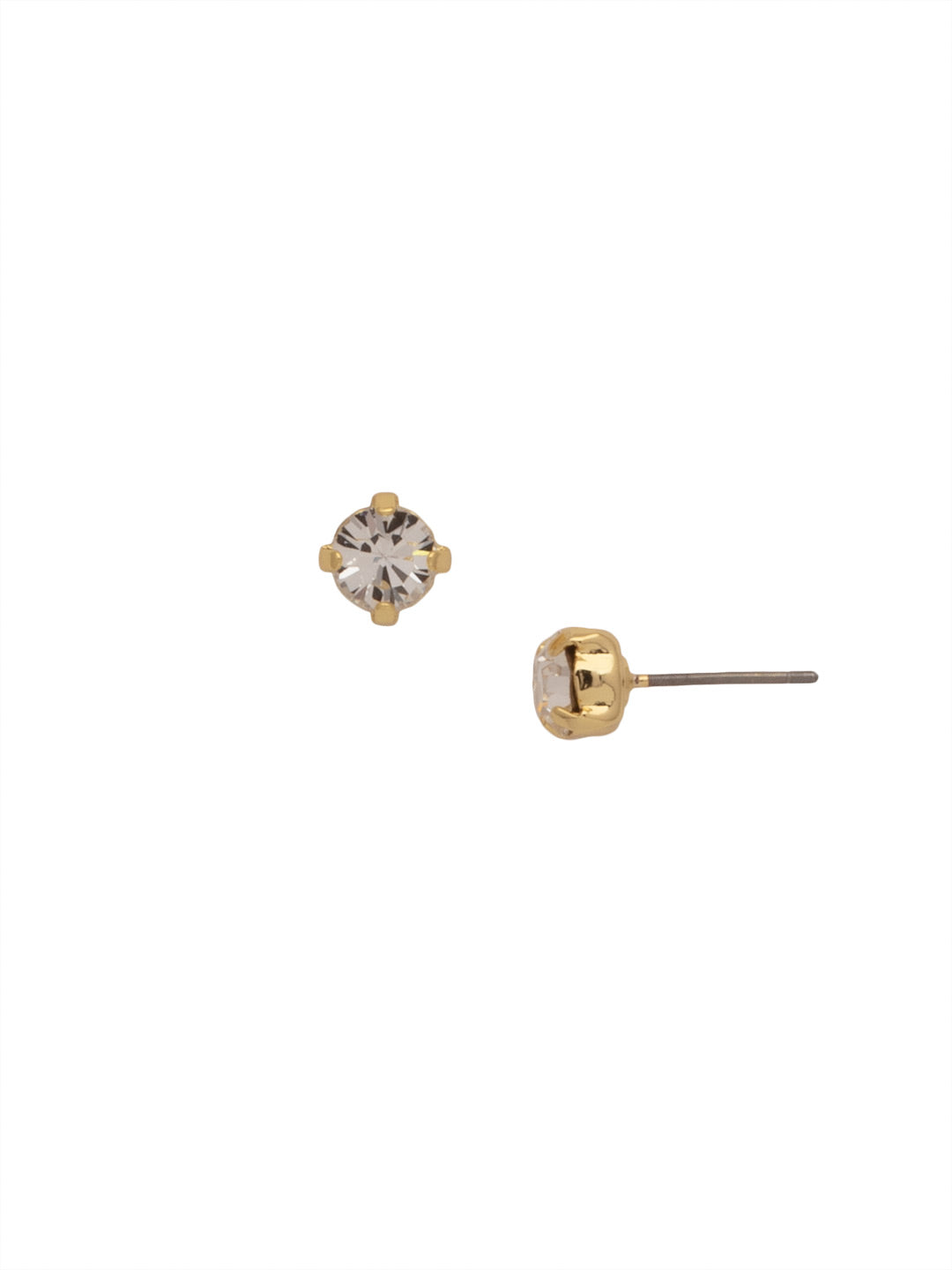 Small round crystal stud earrings in bright gold-tone four-prong setting