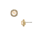 Bright gold-tone halo stud earrings with round Ultra White crystals from Sorrelli’s Haute Halo style.