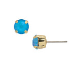 Gold-tone stud earrings with bright Electric Blue Shiny crystal on surgical steel post.