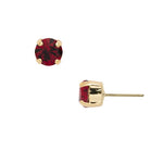 Bright gold-tone stud earrings with single Red Siam crystal set on a surgical steel post.