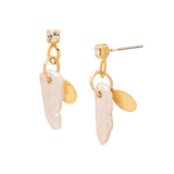 Bright gold-tone dangle earrings with freshwater pearl and round-cut crystal stud from Sorrelli’s Modern Pearl Collection.