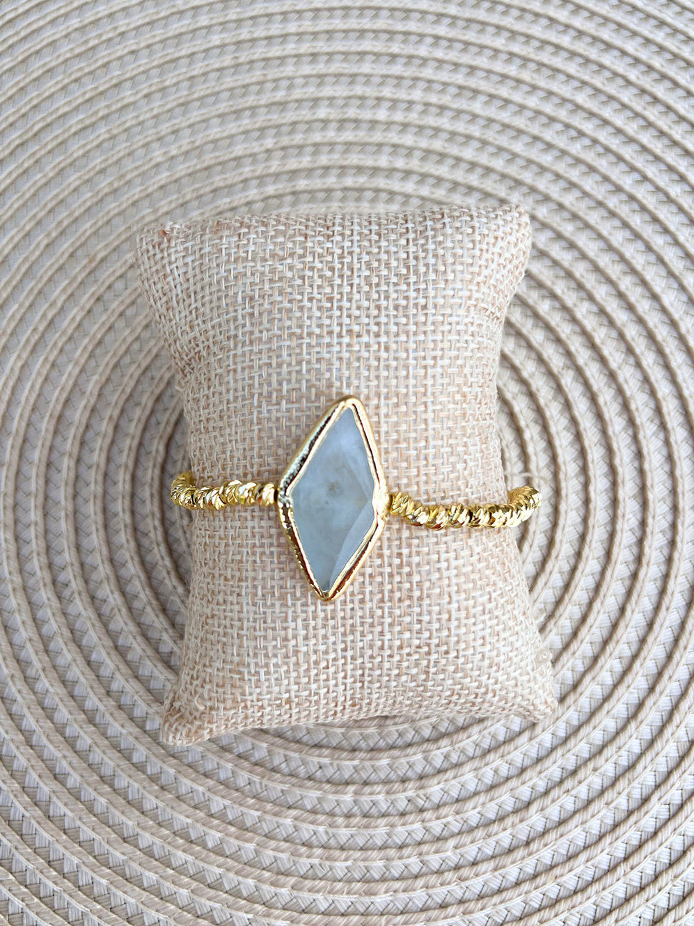Easton Elle aquamarine stone stretch bracelet with gold accent bead