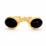 Adjustable 18K gold-plated cuff bracelet featuring black onyx semi-precious stones