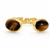 Adjustable 18K gold-plated cuff bracelet featuring natural tiger’s eye semi-precious stones
