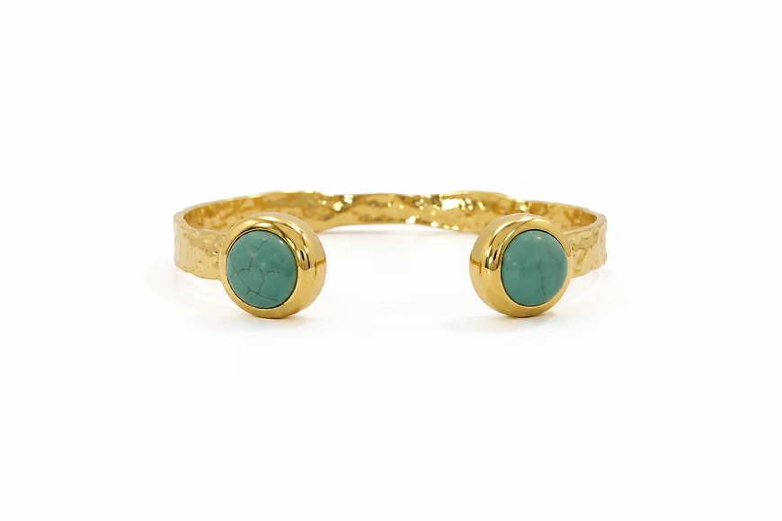 Adjustable 18K gold-plated cuff bracelet with a turquoise stone accent