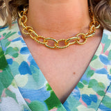 Gold twisted double chunky choker necklace with adjustable extender and lobster clasp—bold, statement jewelry with a luxe finish