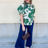  [Entro] Forest Floral Blouse featuring a cream background and dark green floral pattern.