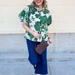  [Entro] Forest Floral Blouse featuring a cream background and dark green floral pattern.