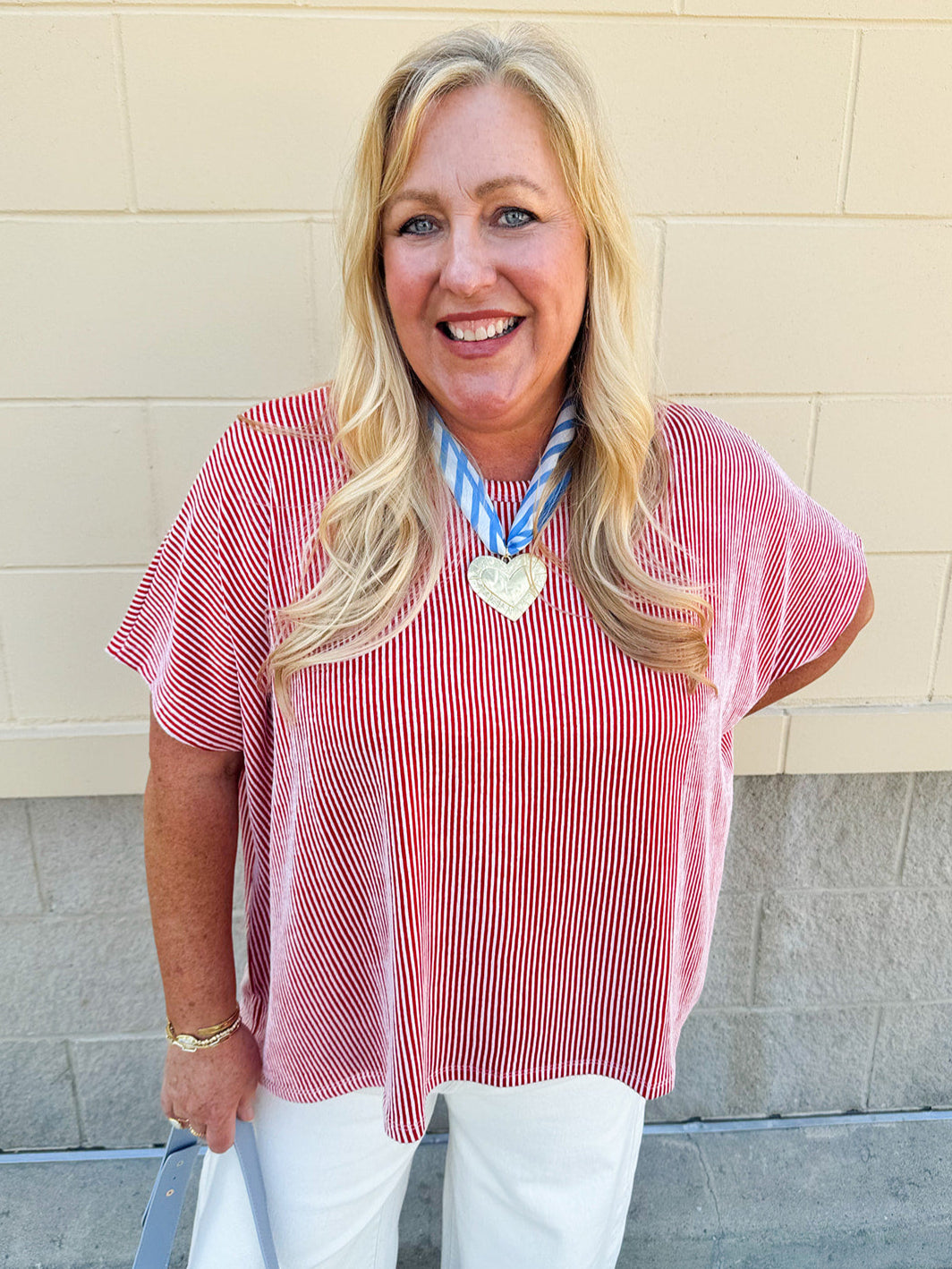 Everyday Ease Oversized Ribbed Shirt – Red