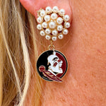 FSU drop earrings with pearl cluster and garnet and gold enamel logo charm