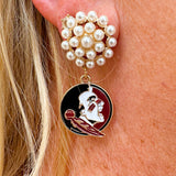 FSU drop earrings with pearl cluster and garnet and gold enamel logo charm