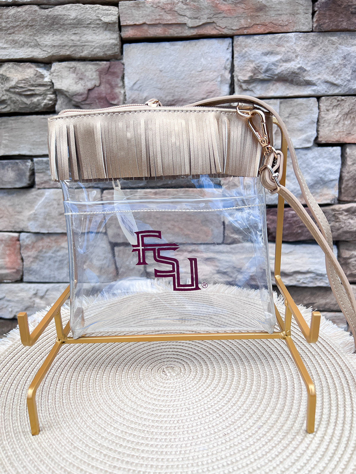 FSU Fringe Crossbody Purse in Gold - The Pink Pineapple 850