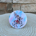 3-inch FSU Renegade watercolor gameday pin with pastel background