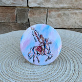 3-inch FSU Renegade watercolor gameday pin with pastel background