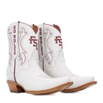 Ivory short western boot with embroidered FSU logos and classic embroidery details.