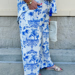 Crystal wearing the Feeling Chic Tassel Tie and Pom Pom Trim Pants – relaxed fit pants with a tassel drawstring waist and playful pom-pom trim, styled for a fun and effortless daytime look