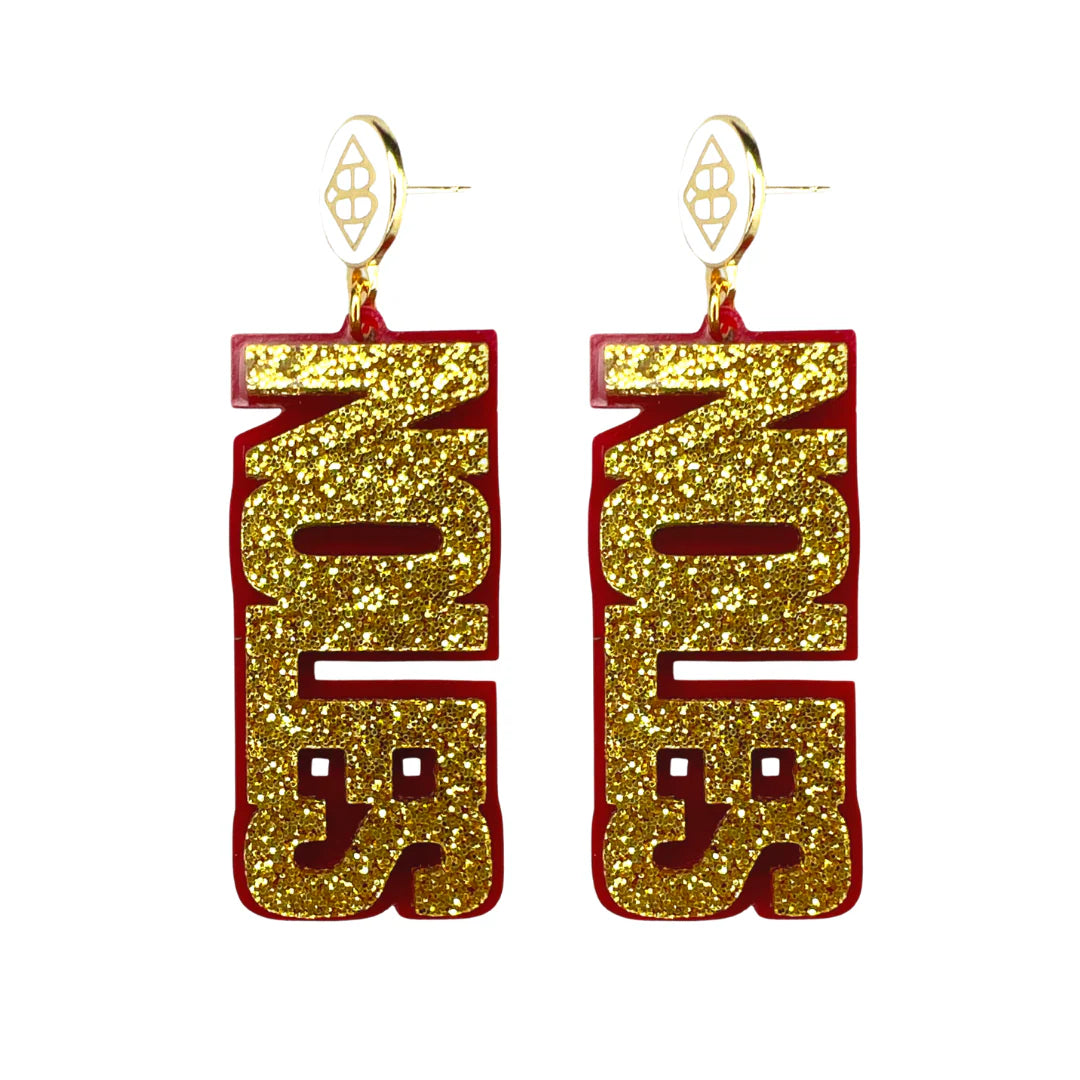 Gold glitter NOLES statement earrings with garnet outline