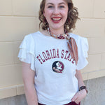 White FSU flutter sleeve top short sleeve, lightweight